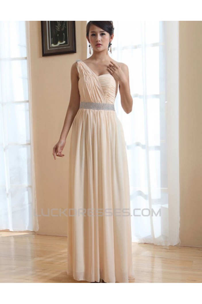A-Line One-Shoulder Long Chiffon Prom Evening Bridesmaid Dresses ED011213