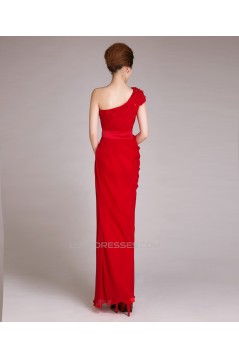 Sheath One-Shoulder Long Red Chiffon Prom Evening Formal Dresses ED011229