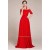 A-Line Off-the-Shoulder Half Sleeve Beaded Applique Long Red Chiffon Prom Evening Formal Dresses ED011239