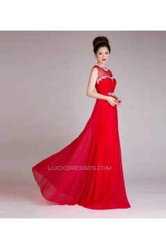 A-Line Jewel Beaded Long Red Chiffon Prom Evening Formal Dresses ED011242