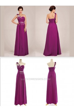 A-Line One-Shoulder Beaded Long Purple Chiffon Prom Evening Formal Dresses ED011246