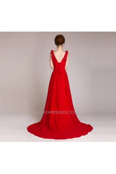 A-Line Beaded Long Red Chiffon Prom Evening Formal Dresses ED011247