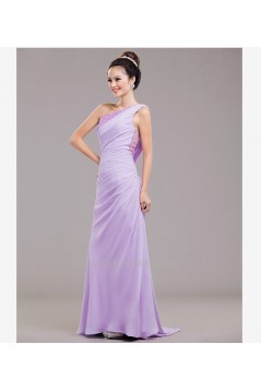 A-Line One-Shoulder Beaded Long Chiffon Prom Evening Formal Dresses ED011251