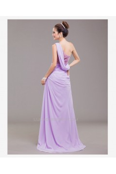 A-Line One-Shoulder Beaded Long Chiffon Prom Evening Formal Dresses ED011251