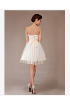 A-Line Strapless Beaded Short Tulle Prom Evening Formal Dresses ED011254
