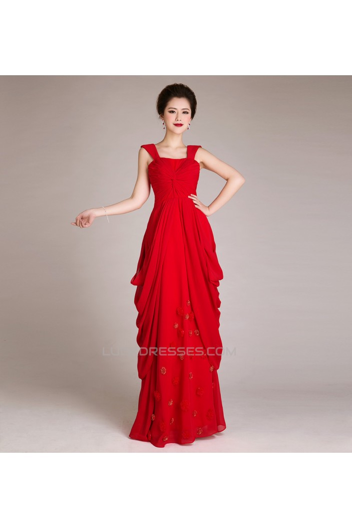 Sheath/Column Straps Sleeveless Long Red Chiffon Prom Evening Formal Dresses ED011257