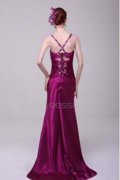 Long Purple Beaded Spaghetti Strap Prom Evening Formal Party Dresses ED010126