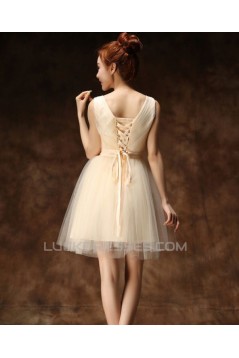 A-Line V-Neck Short Tulle Prom Evening Bridesmaid Dresses ED011264