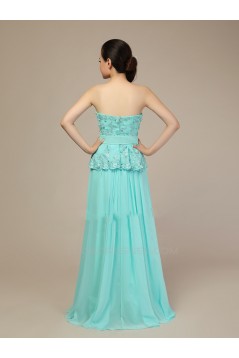 A-Line Sweetheart Beaded Long Blue Chiffon Prom Evening Formal Dresses ED011279