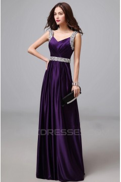 A-Line Beaded Long Purple Prom Evening Formal Dresses ED011285