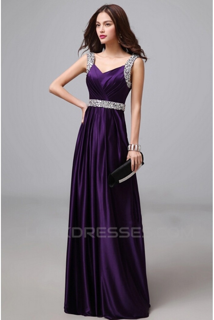A-Line Beaded Long Purple Prom Evening Formal Dresses ED011285