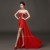 Split-Front Strapless Beaded Red Chiffon Prom Evening Formal Dresses ED011286