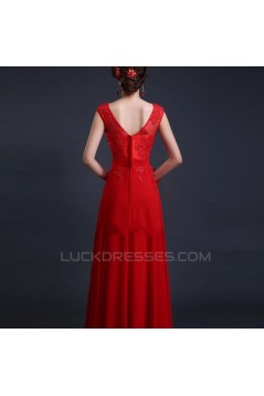 A-Line Beaded Applique Long Purple Chiffon Prom Evening Formal Dresses ED011289