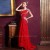 One-Shoulder Beaded Long Red Chiffon Prom Evening Formal Dresses ED011291