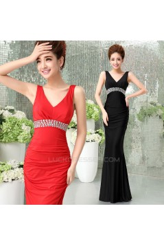 Trumpet/Mermaid V-Neck Beaded Long Black Prom Evening Formal Dresses ED011293
