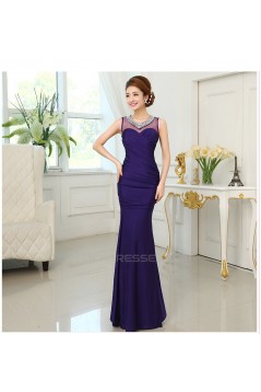 Trumpet/Mermaid Beaded Long Purple Prom Evening Formal Dresses ED011296