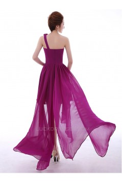 High Low One-Shoulder Short Purple Chiffon Prom Evening Formal Dresses ED011298