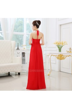 A-Line Halter Beaded Long Red Chiffon Prom Evening Formal Dresses ED011301