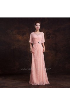 Elegant Long Pink Lace Beaded Prom Evening Formal Dresses ED011303
