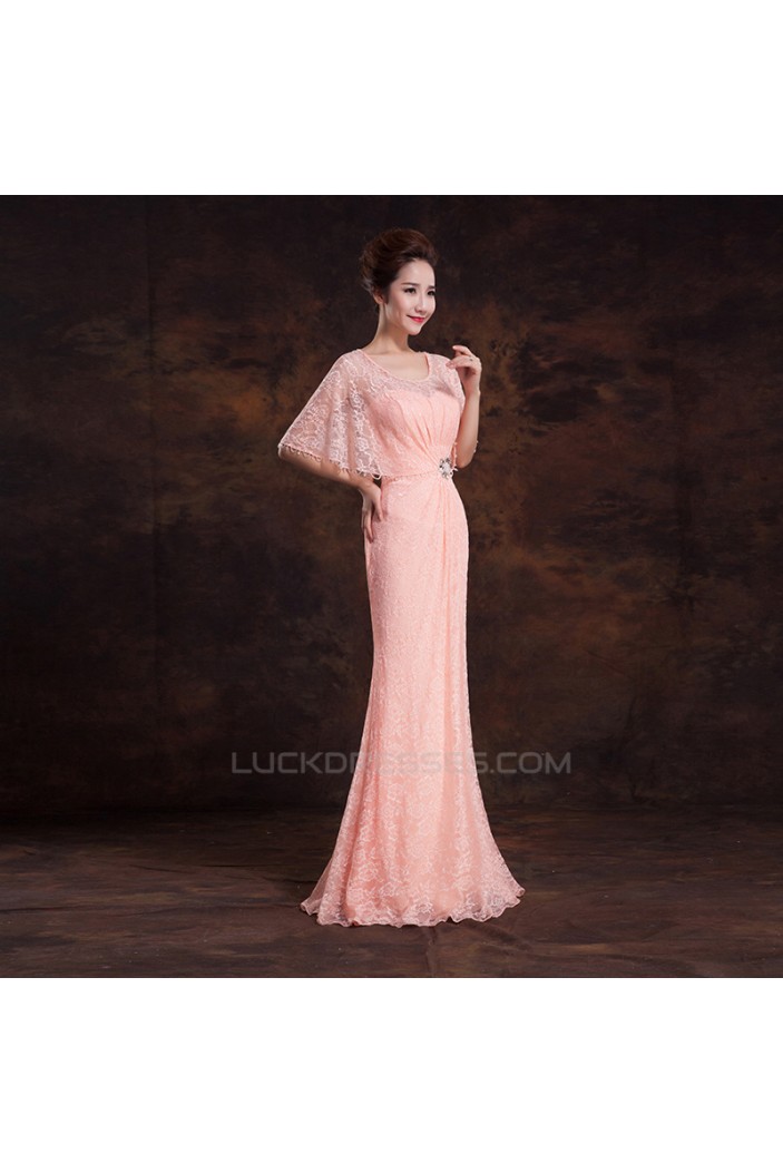 Elegant Long Pink Lace Beaded Prom Evening Formal Dresses ED011303