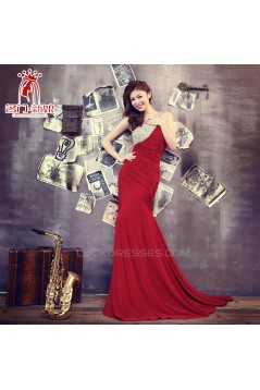 Elegant One-Shoulder Beaded Long Red Chiffon Prom Evening Formal Dresses ED011307