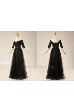 A-Line Half Sleeve Off-the-Shoulder Long Red Tulle Prom Evening Formal Dresses ED011309