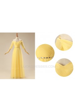 A-Line Half Sleeve Off-the-Shoulder Long Red Tulle Prom Evening Formal Dresses ED011309