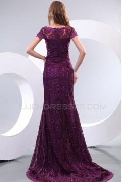 Trumpet/Mermaid Long Purple Lace Prom Evening Formal Party Dresses ED010131