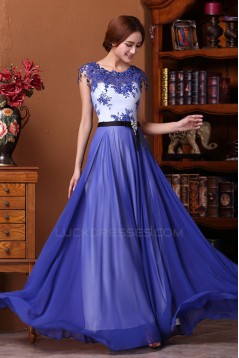 A-Line Long Blue Chiffon Prom Evening Formal Dresses ED011311