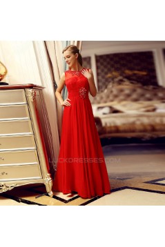 A-Line Jewel Beaded Long Red Lace and Chiffon Prom Evening Formal Dresses ED011314