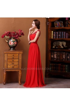 A-Line One-Shoulder Beaded Applique Long Red Chiffon Prom Evening Formal Dresses ED011315