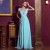 A-Line V-Neck Beaded Cap-Sleeve Long Blue Chiffon Prom Evening Formal Dresses ED011323