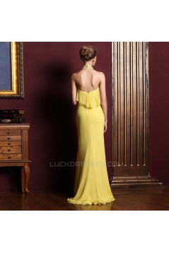 Trumpet/Mermaid Halter Beaded Long Yellow Chiffon Prom Evening Formal Dresses ED011328