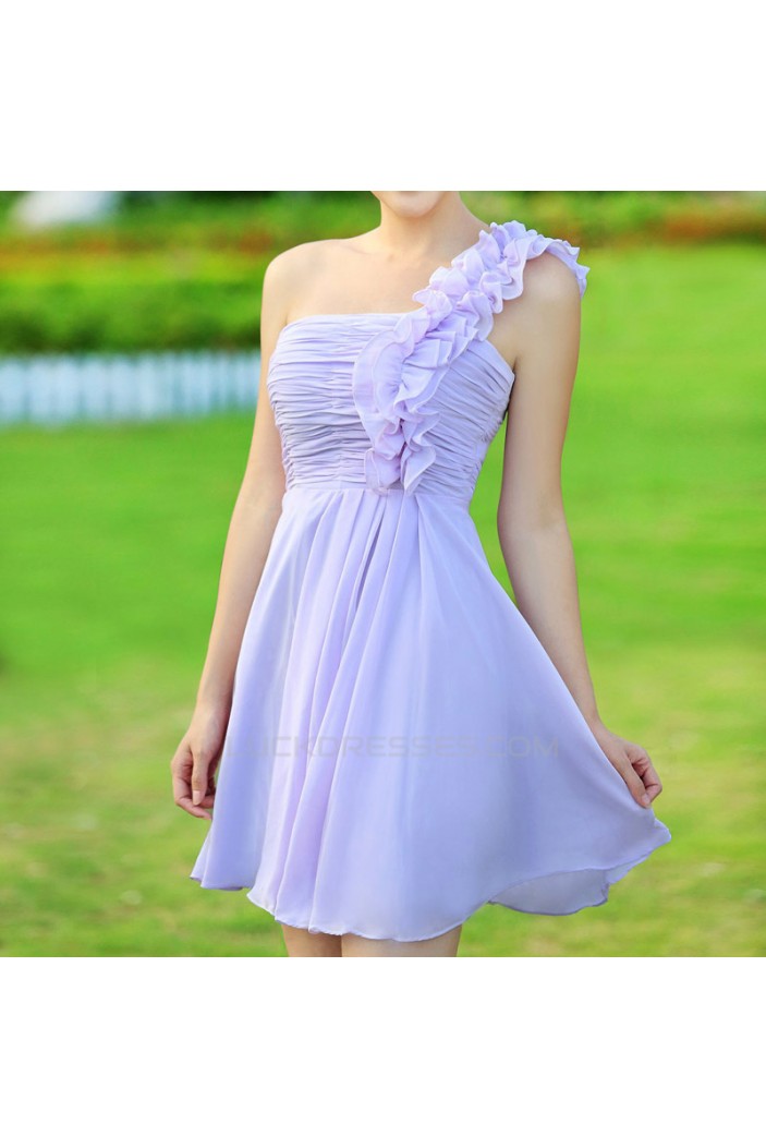 A-Line One-Shoulder Short Chiffon Prom Evening Bridesmaid Dresses ED011334