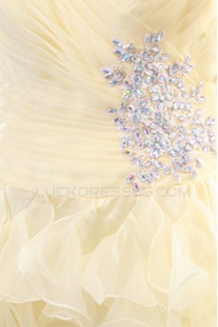 Ball Gown Spaghetti Strap Beaded Yellow Prom Evening Formal Party Dresses ED010135