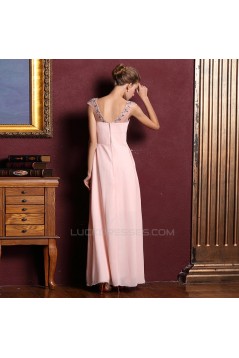 A-Line Beaded Long Pink Chiffon Prom Evening Formal Dresses ED011354