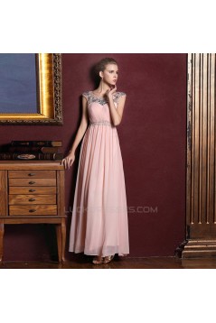 A-Line Beaded Long Pink Chiffon Prom Evening Formal Dresses ED011354