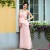 Affordable V-Neck Long Pink Beaded Chiffon Prom Evening Formal Dresses ED011355