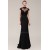Trumpet/Mermaid High-Neck Cap-Sleeve Beaded Applique Long Black Prom Evening Formal Dresses ED011380