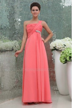 Empire One-Shoulder Beaded Long Chiffon Prom Evening Formal Dresses ED011394