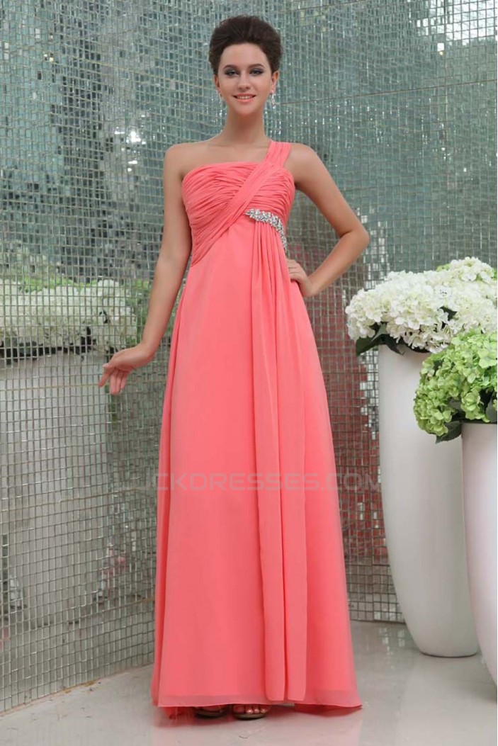 Empire One-Shoulder Beaded Long Chiffon Prom Evening Formal Dresses ED011394