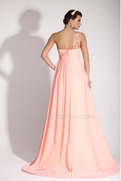 Empire One-Shoulder Long Pink Chiffon Prom Evening Maternity Evening Dresses ED011399