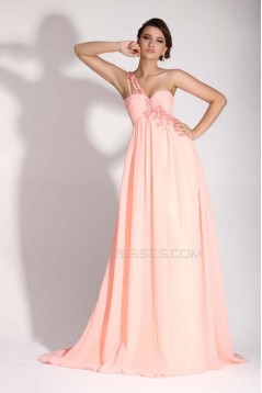 Empire One-Shoulder Long Pink Chiffon Prom Evening Maternity Evening Dresses ED011399