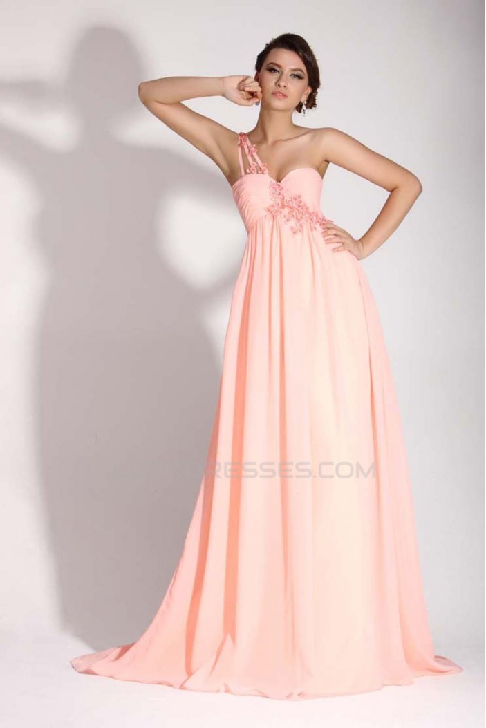 Empire One-Shoulder Long Pink Chiffon Prom Evening Maternity Evening Dresses ED011399
