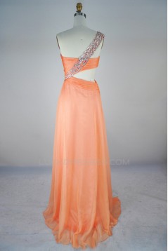 A-Line One-Shoulder Beaded Long Chiffon Prom Evening Formal Dresses ED011405
