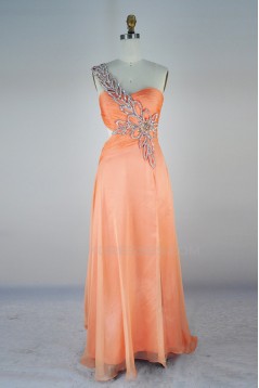 A-Line One-Shoulder Beaded Long Chiffon Prom Evening Formal Dresses ED011405