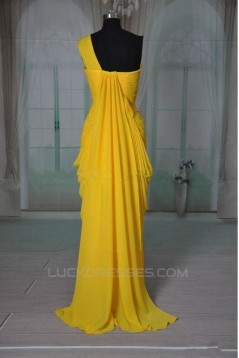 Sheath/Column One-Shoulder Beaded Long Chiffon Prom Evening Formal Dresses ED011416
