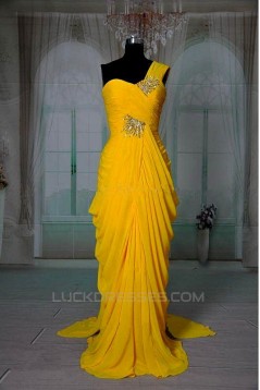 Sheath/Column One-Shoulder Beaded Long Chiffon Prom Evening Formal Dresses ED011416