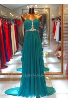 Sheath/Column Sweetheart Beaded Long White Chiffon Prom Evening Formal Dresses ED011420