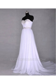 A-Line Sweetheart Beaded Long White Chiffon Prom Evening Formal Dresses ED011426
